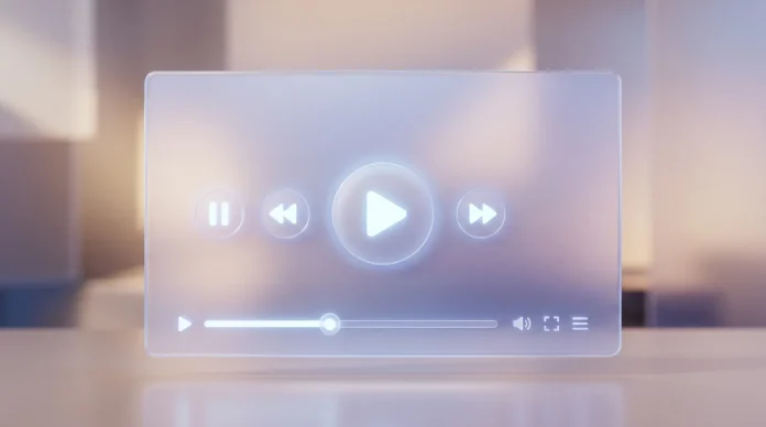 A conceptual digital illustration of a video player interface with interactive buttons.